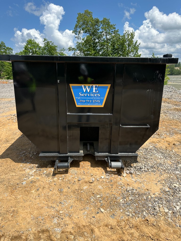 WE Services hazardous waste roll-off container front view